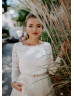Boat Neck Lace Tulle Keyhole Back Unique Wedding Dress